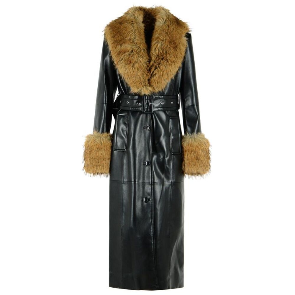 Stand Studio 'Estella' Black Faux Leather Trench Coat Women